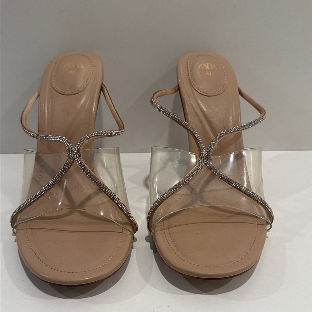 Zara Beige and Silver Strappy Heels